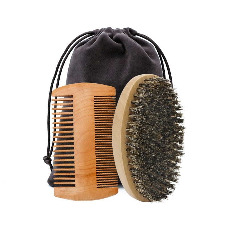 Professional Soft Boar Bristle Wood Beard Brush