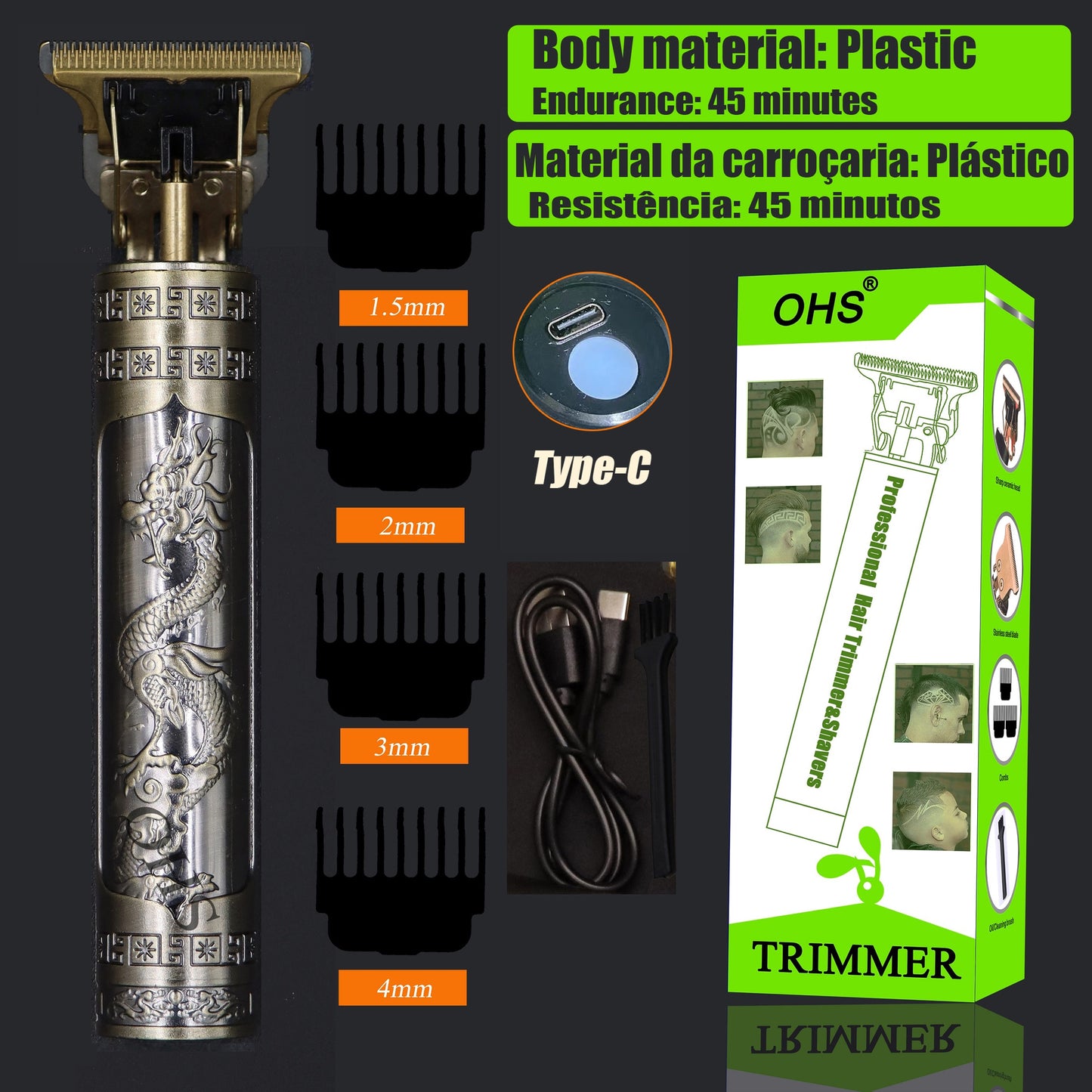 USB Vintage T9 0mm Electric Hair Trimmer