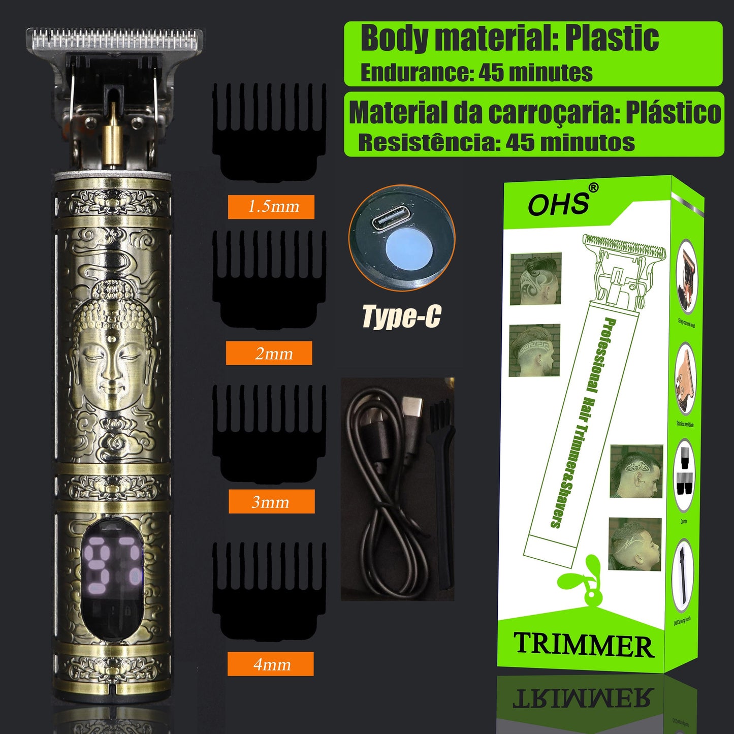 USB Vintage T9 0mm Electric Hair Trimmer