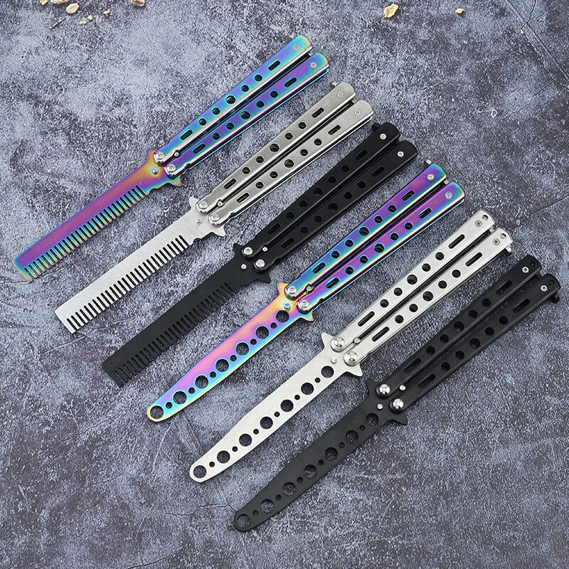 Foldable Comb Training Butterfly Knife Comb Beard
