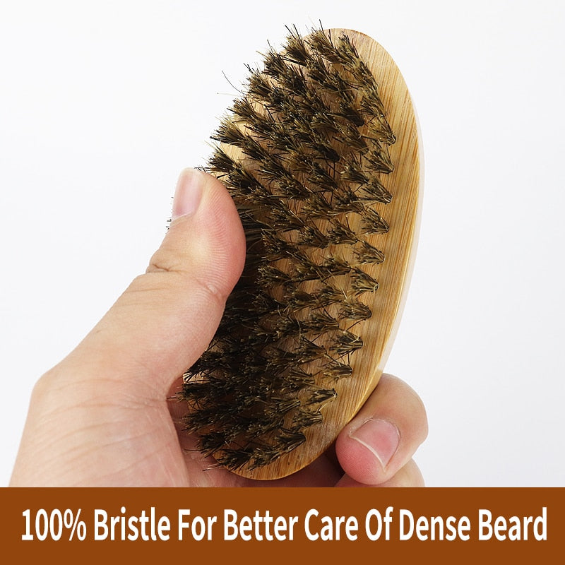 Boar Bristle Beard Brush Set Wooden Double Sided