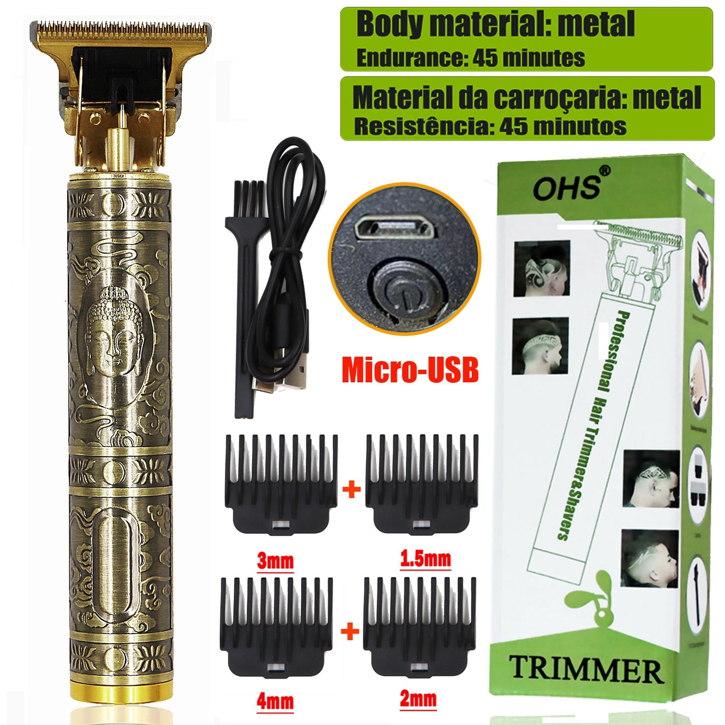 USB Vintage T9 0MM Carving Professional Hair Trimmer