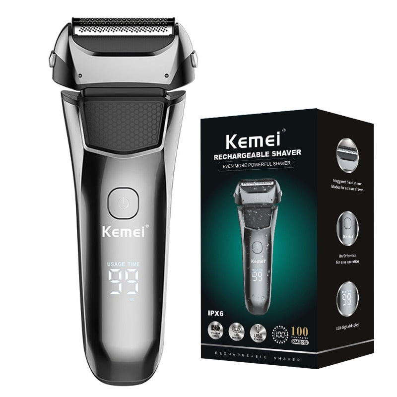 Original Kemei Wet Dry Waterproof LCD Display Electric Shaver Beard