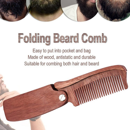 Folding Wooden Beard Comb Men's Waves Brush