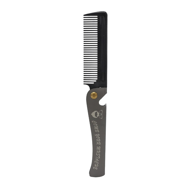 Men Folding Pocket Hair Beard Comb Comb Metal Handle Foldable Comb