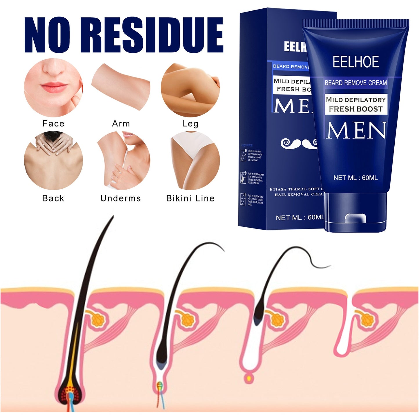 Best Seller Men Beard Hair Removal Cream Natural Quick Facial Hair Removal Cream