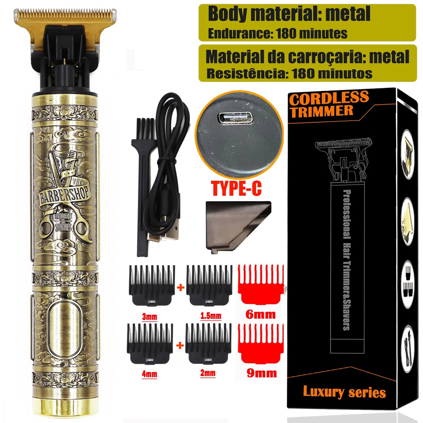 USB Vintage T9 0MM Carving Professional Hair Trimmer