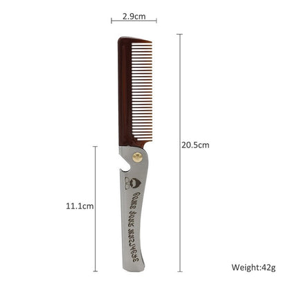 Men Folding Pocket Hair Beard Comb Comb Metal Handle Foldable Comb