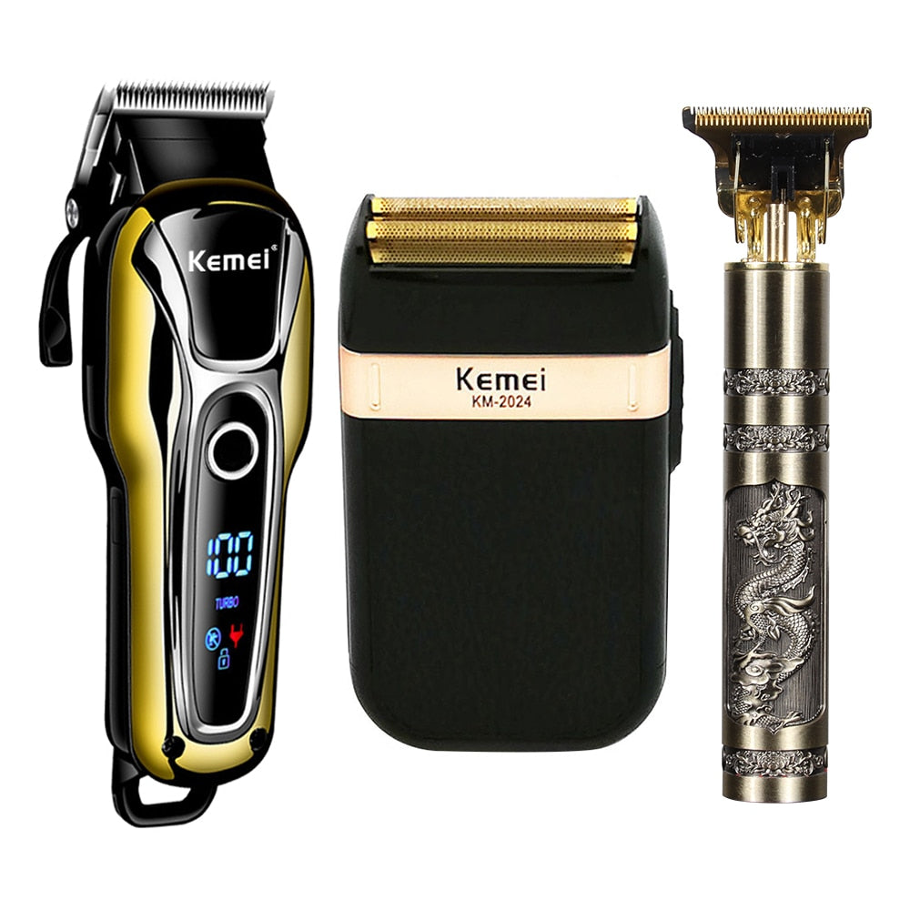 Kemei Hair Clipper Beard Trimmer and Beard Shaver Set USB Rechargeable