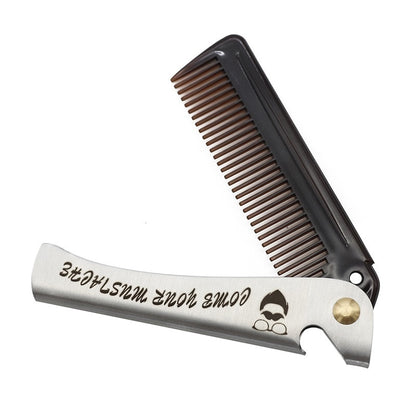 Men Folding Pocket Hair Beard Comb Comb Metal Handle Foldable Comb