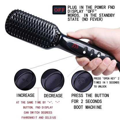 2 in 1 Hair Straightener Brush Heating Beard Clip Comb Styler Electric Ionic Straightening Brush