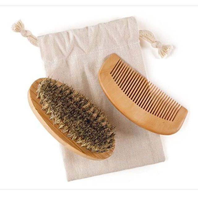 2 Pieces  Mens Beard Care Set Boar Bristle Beard Comb Grooming Kit