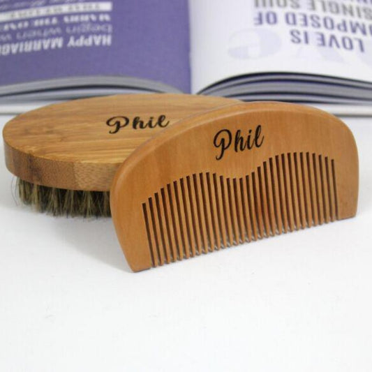 Beard Comb and Brush Set, Personalized Beard Care Set Men Grooming Kit