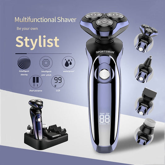 Wet Dry Men's Rechargeable Electric Shaver 3 Floating Heads Beard