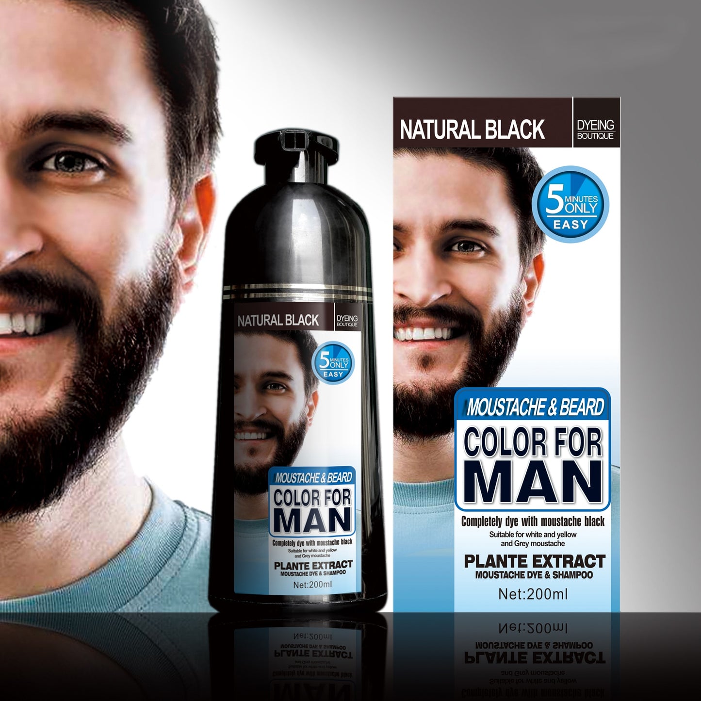 200ml Natural Long Lasting Permanent Black Beard Dye Shampoo Hair Dye